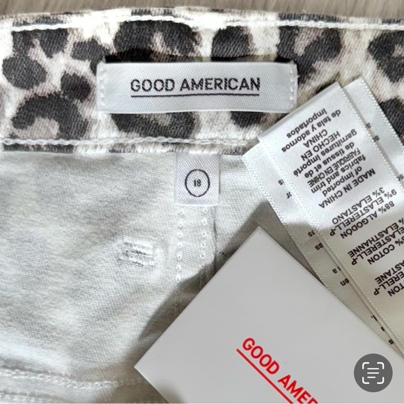 NWT Good American Leopard Print Fringe Hem White Black Jean Skirt Size 18 - Picture 10 of 12